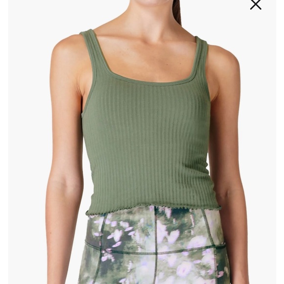 Sweaty Betty Tops - Sweaty Betty Mindful Crop Seamless Rib Tank in Ivy Green xs
